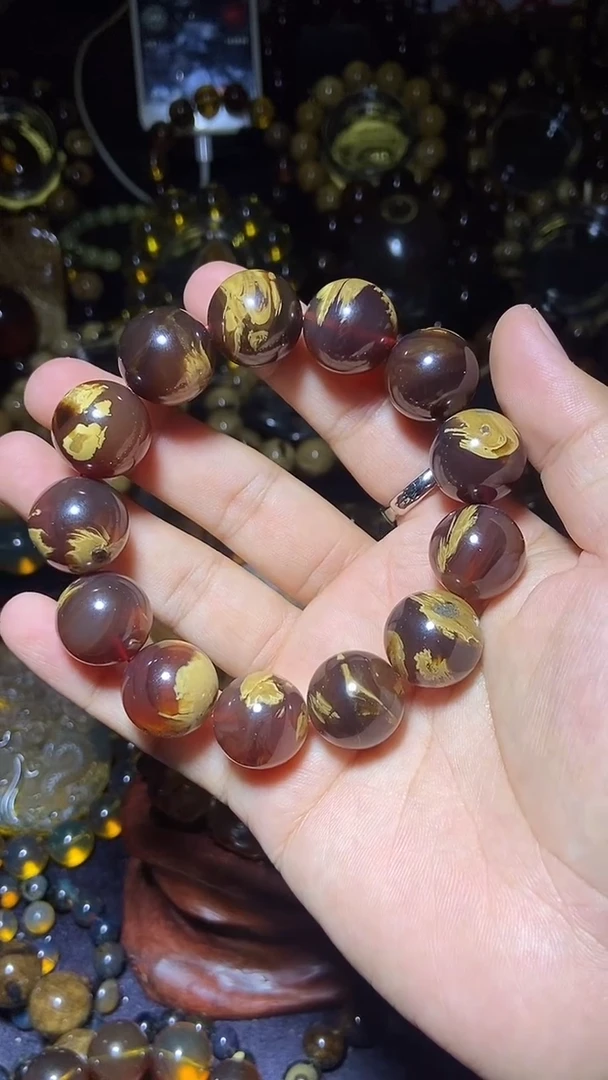 琥珀未镶嵌珠宝奇石手串17mm+