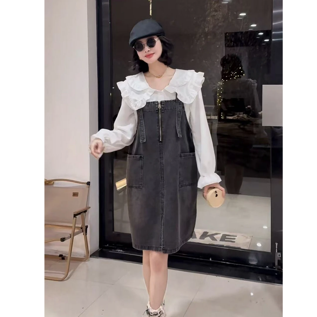 减龄背带裙牛仔裙衬衫套装时尚性感风显瘦连衣裙法式公主风511