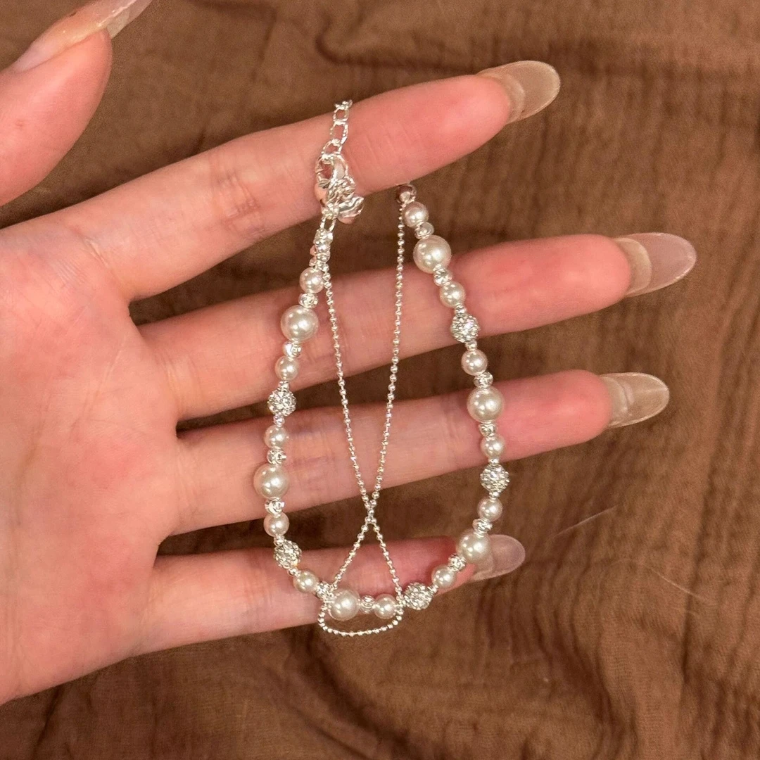 铜合金仿珍珠手链 双层款仿珍珠手链轻奢高级小香风温柔气质手链