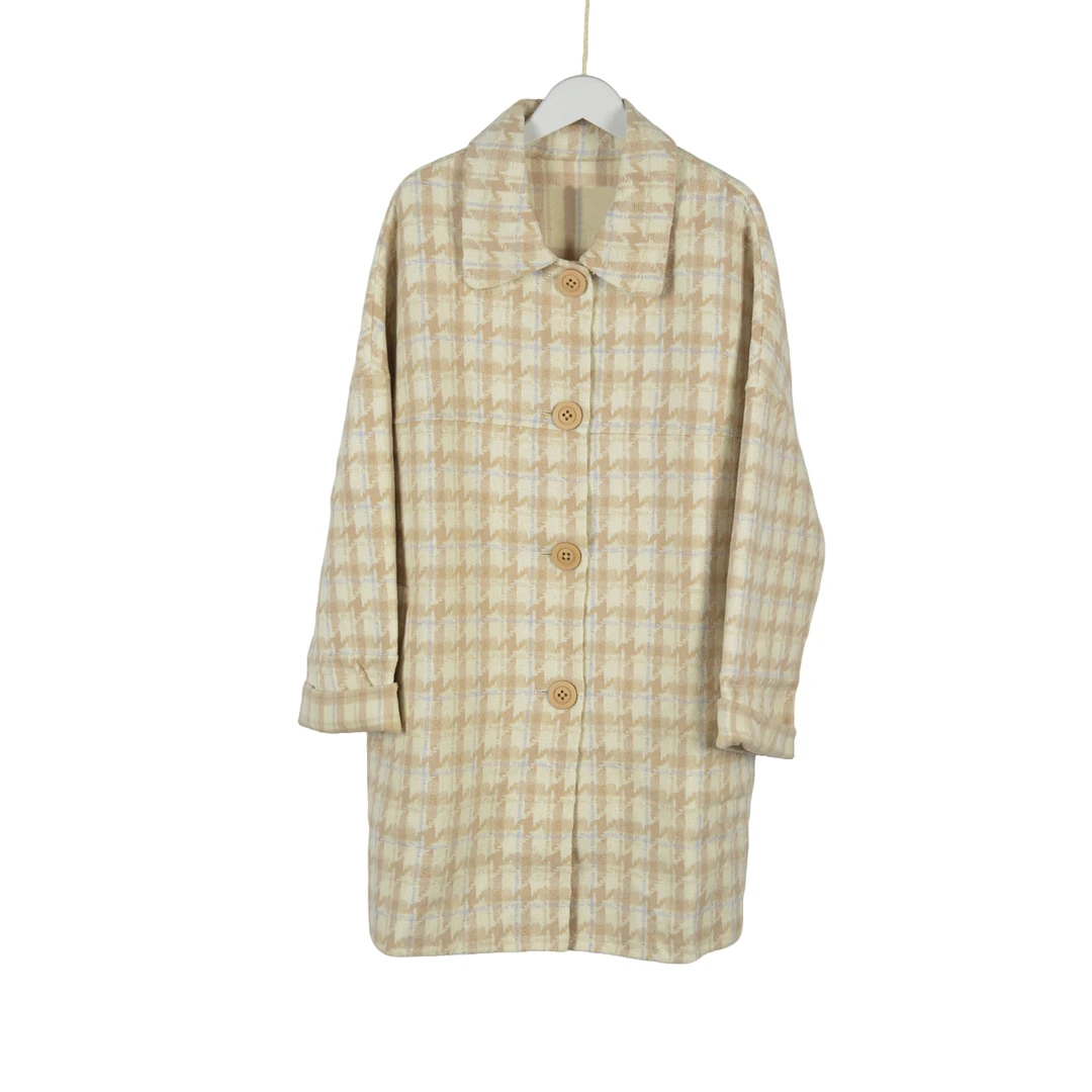 【Y专柜捡漏F-A】女装KNSLC春游出行衣服-4414-米驼格子大四码