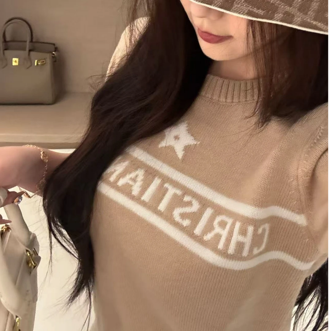 【TONG】早春新款短袖套头针织衫字母刺绣针织衫（157)