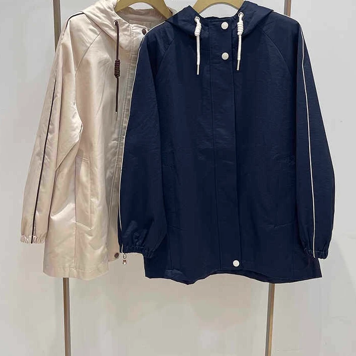 24年S-F521休闲风衣时尚百搭女士简约防风连帽风衣外套