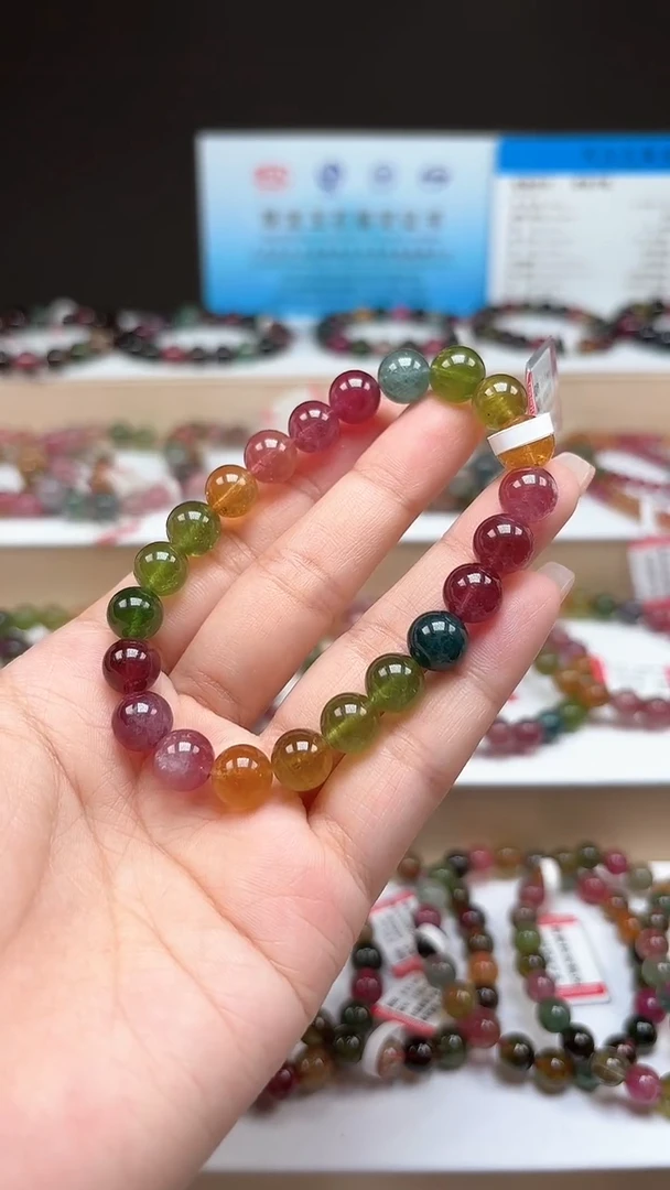 【闪购商品】碧玺手串未镶嵌8.8mm艳丽彩虹色玻璃体单圈手串