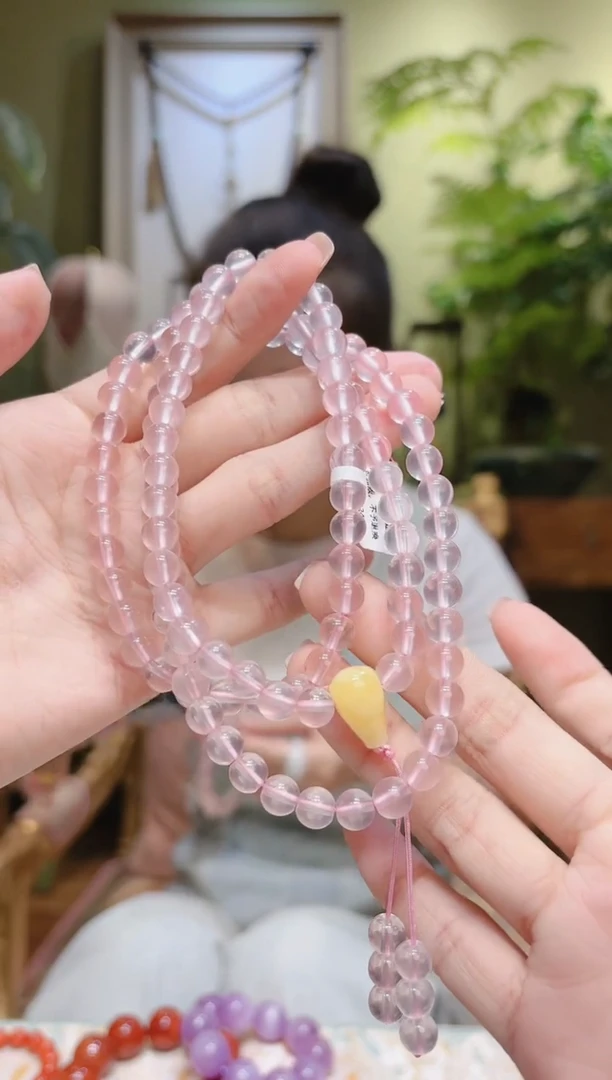 【闪购商品】水晶项链未镶嵌蜜蜡三通粉水晶项链108