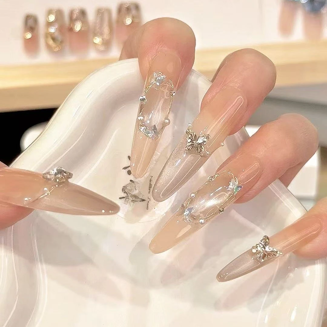 【冰蝶琥珀】纯手工穿戴甲气质款光疗美甲可拆卸贴片10片装