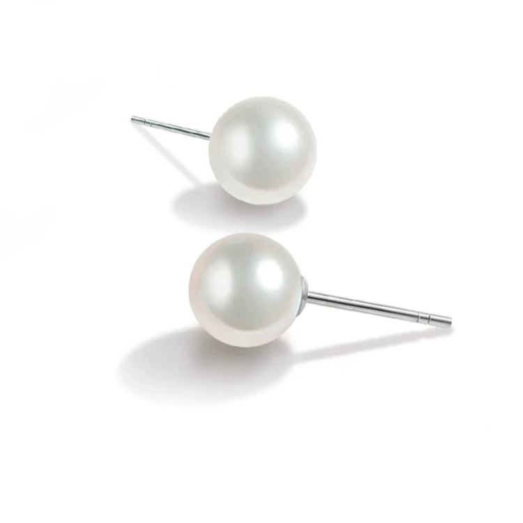 E13毕业级天然淡水珍珠12-13mm正圆极光耳钉女S925气质高级感