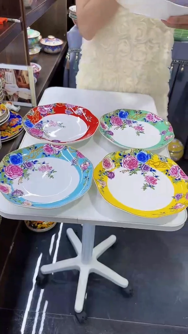 瓷片8英寸花口圆深盘4个景德镇陶