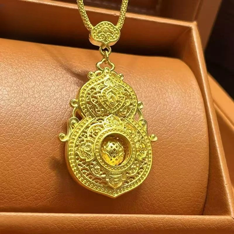 【素金人生四美吊坠】足金999纯黄金真金古法工艺镂空小清新女款