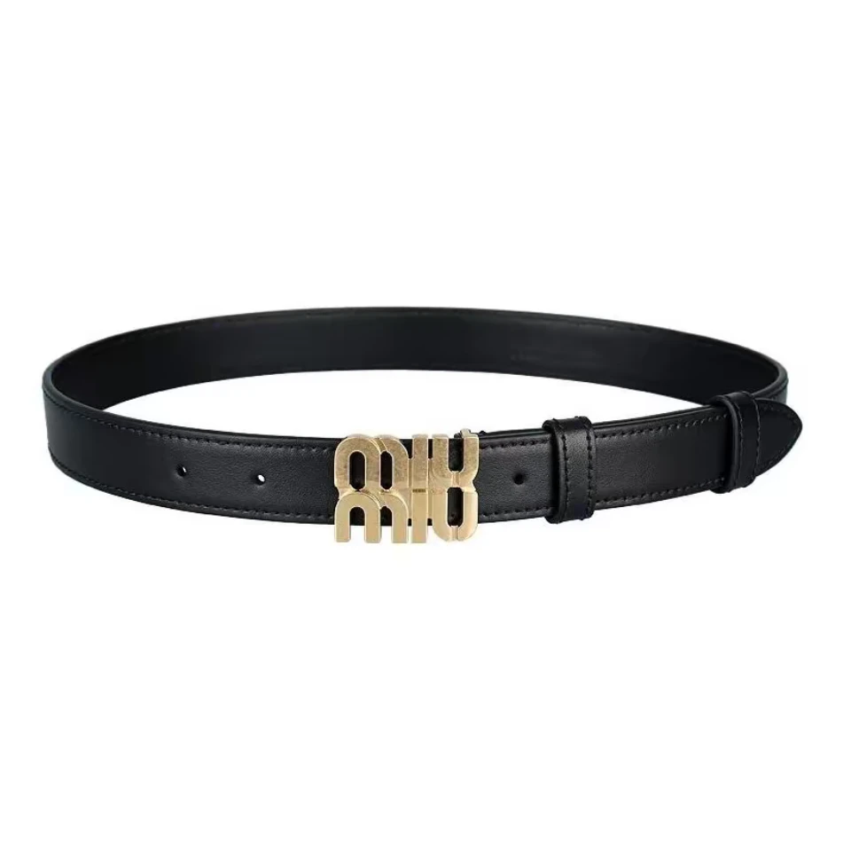 未使用 MIU MIU/缪缪 经典字母LOGO哑面金扣皮带腰带