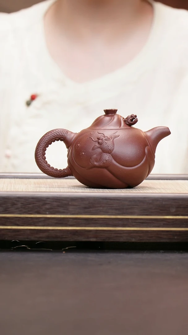 茶壶紫砂云根老紫泥 鱼化龙