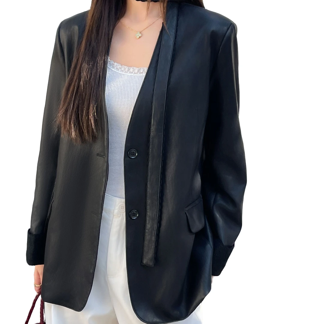 小众定制高品无领西服皮衣982538