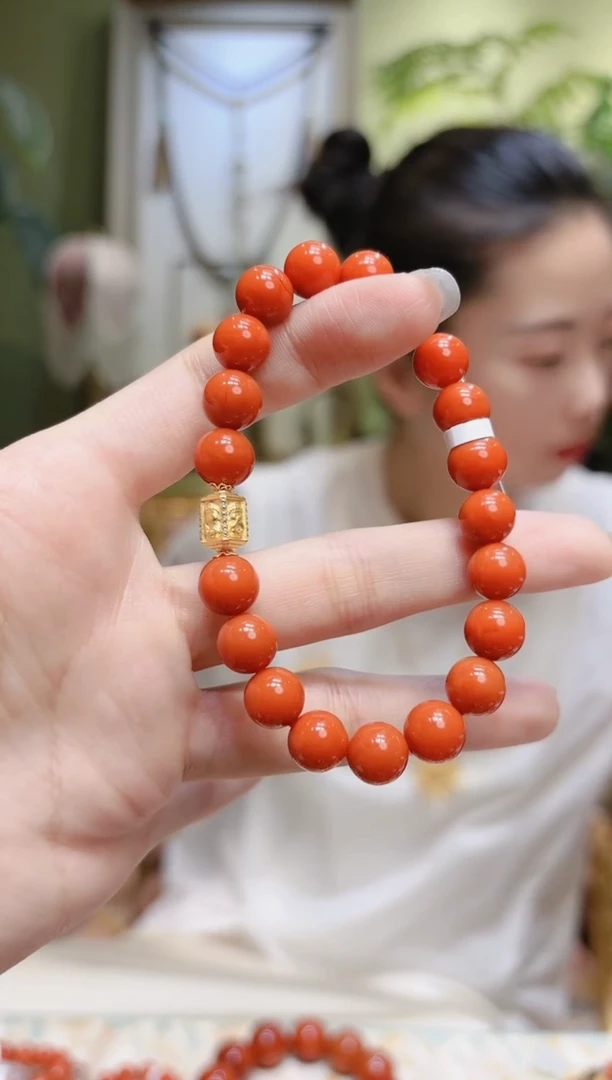 【闪购商品】南红玛瑙手串18K金镶嵌四面佛珠南红手串