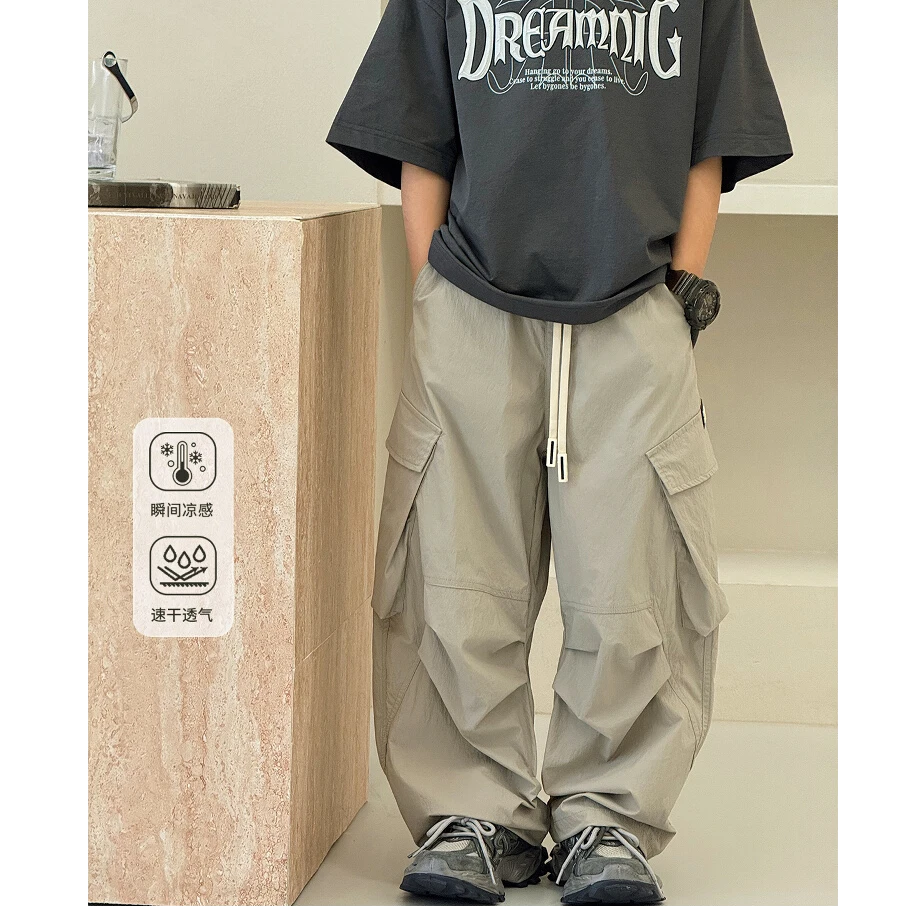 C102中大童夏款工装裤初中生冰丝速干裤高中生潮款帅气休闲裤