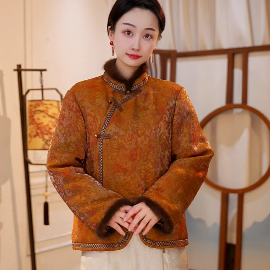 马上有钱｜老钱风新中式国风提花加绒加厚绵羊绒外套-5604小文