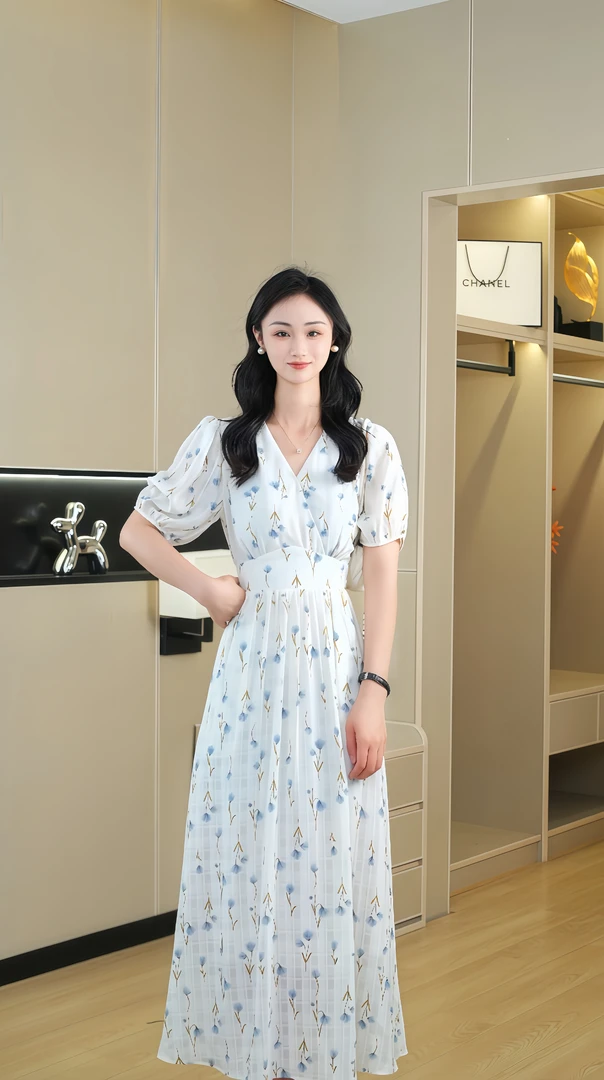 【温婉可人】2025夏季新款高腰法式时尚气质碎花遮肉显瘦连衣裙长裙