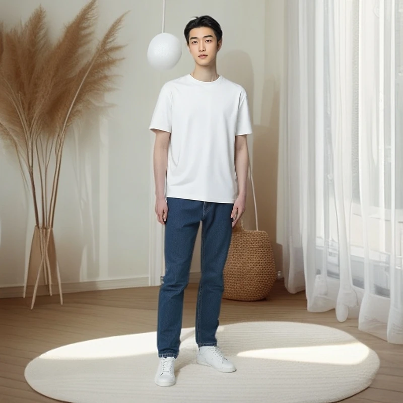 【观白】纯色短袖青年圆领T恤黑色白色潮流男装打底衫白色夏装宽松