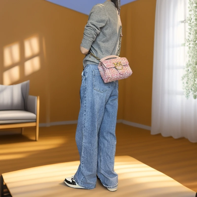 粉色小香风粗花呢斜挎包/PK/底长20/b2162