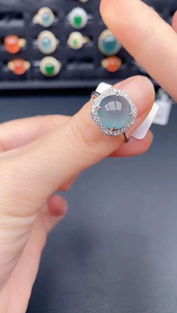 银S925镶嵌戒指翡翠天然a货翡翠409