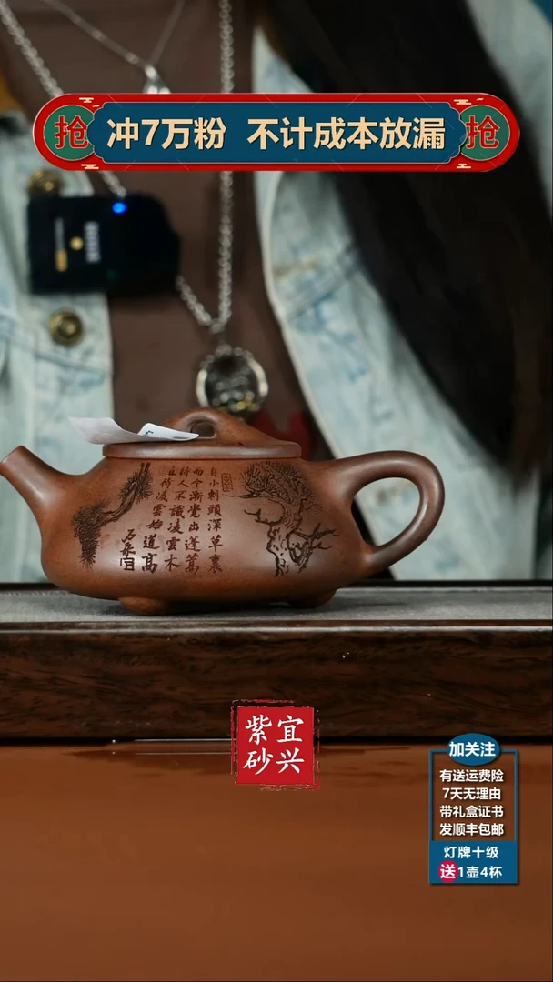 茶壶紫砂蒋静明天星泥松竹景舟石瓢300CC