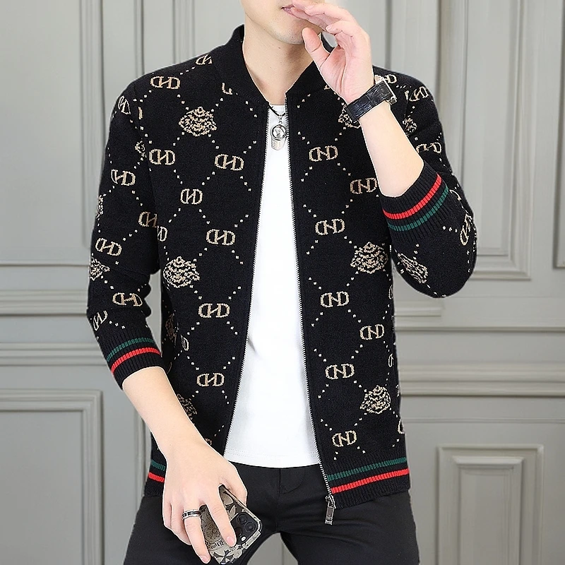 （不起球）阿飞男装男士秋季新款潮流帅气百搭高品质针织休闲外套男