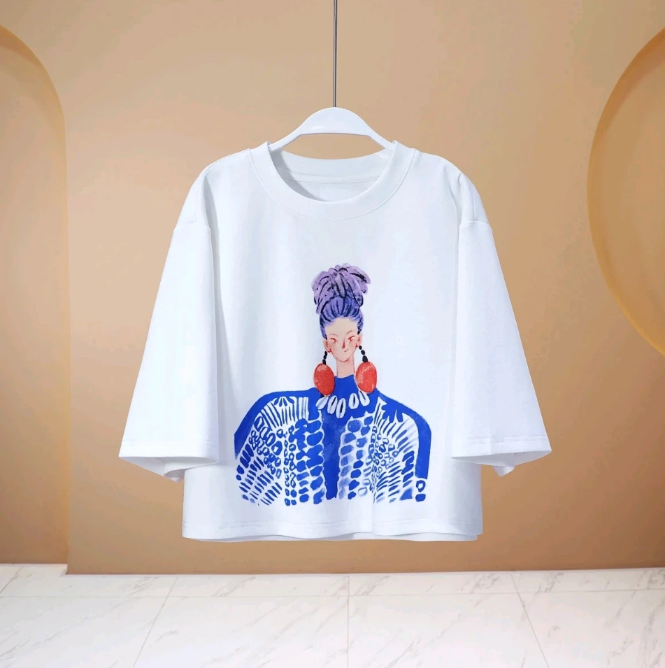 【UM女装夏季】冰凉一夏黑色白色宽松半袖时尚短款T恤洋气衣服女