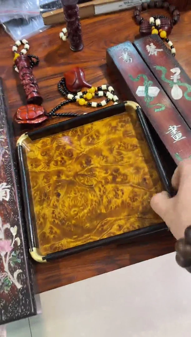 【闪购商品】木金s楠铜包角小茶盘21*21