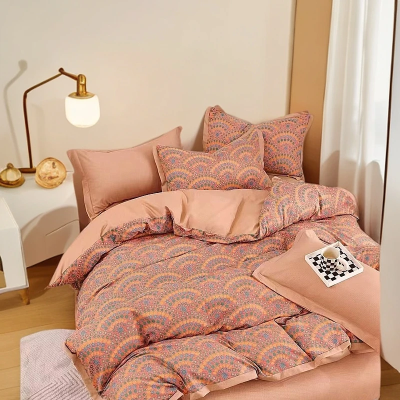 春季新款舒柔棉床单--羽扇春天桔220*240轻奢多功能柔软舒适透气