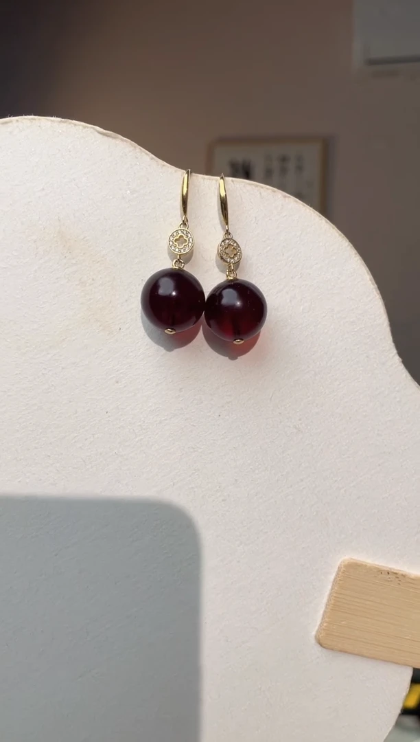 裸石琥珀未镶嵌15+天然琥珀耳环