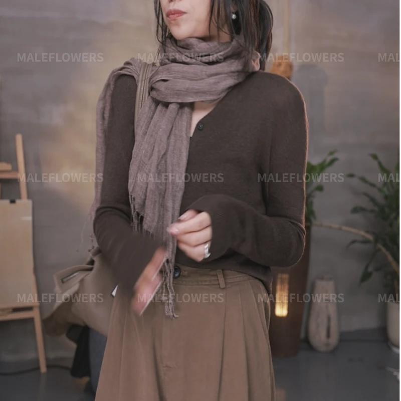 亚麻百搭薄款纯色围巾春夏新款文艺复古男女披肩丝巾 84B5435