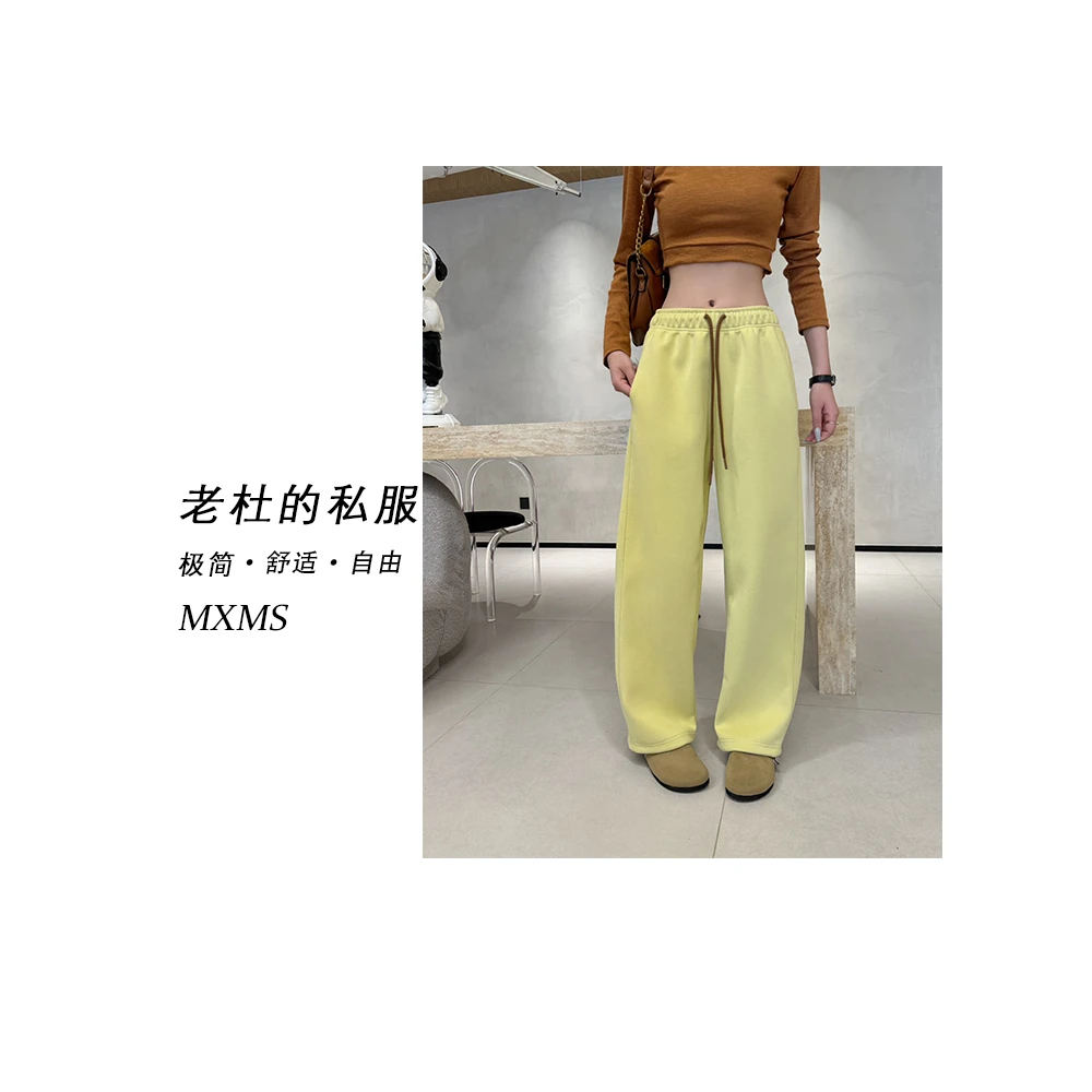 （麦欢尼）2156-韩系潮牌撞色腰绳休闲显瘦简约百搭弯刀阔腿裤