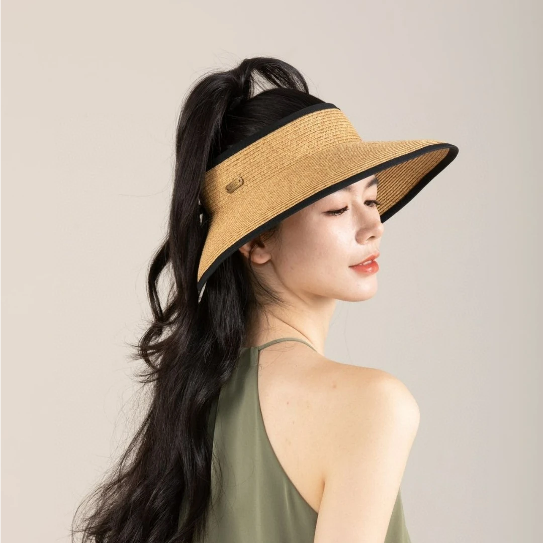 夏季新款厚纸编防晒遮阳草帽子女蝴蝶结户外旅游沙滩帽帽檐可调节