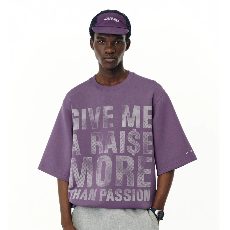 FPA轻薄大廓形太空棉slogan短袖 美式宽松圆领国潮五分袖半袖t恤