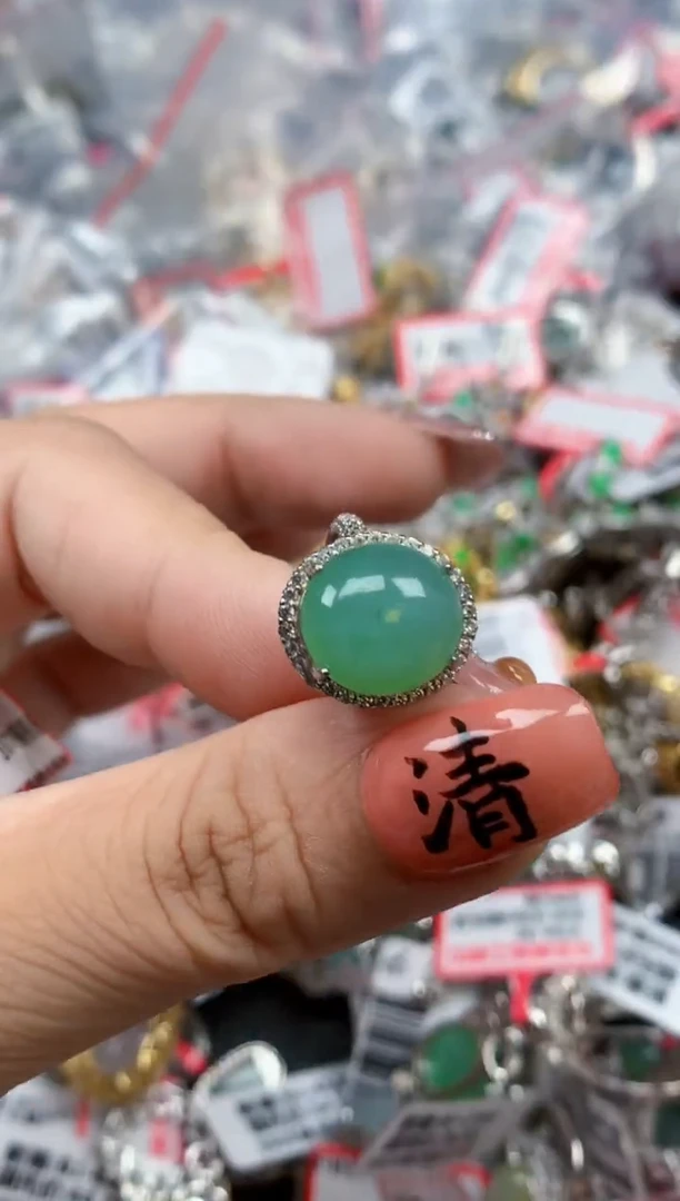 银S925镶嵌戒指翡翠天然A货缅甸翡翠