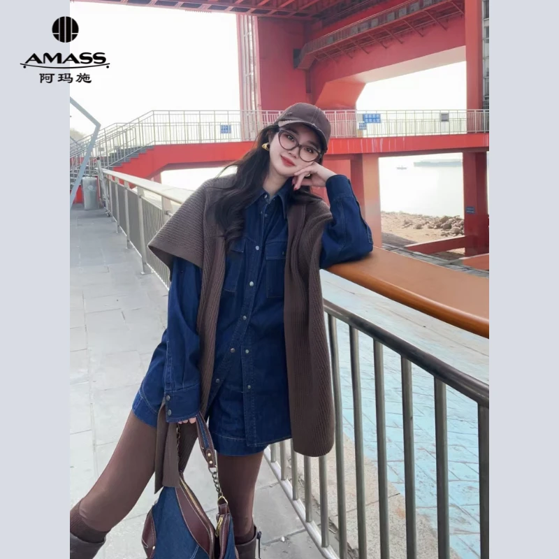 AMASS/阿玛施新款女装经典复古丹宁百搭廓形牛仔长袖衬衫5300971