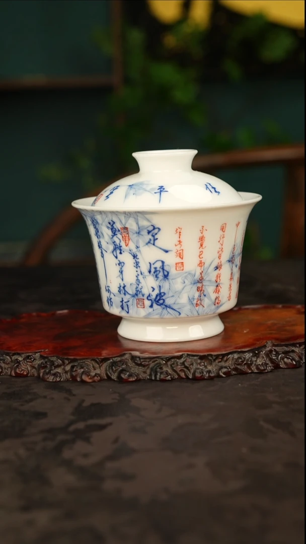 画堂春 青花手绘定风波盖碗