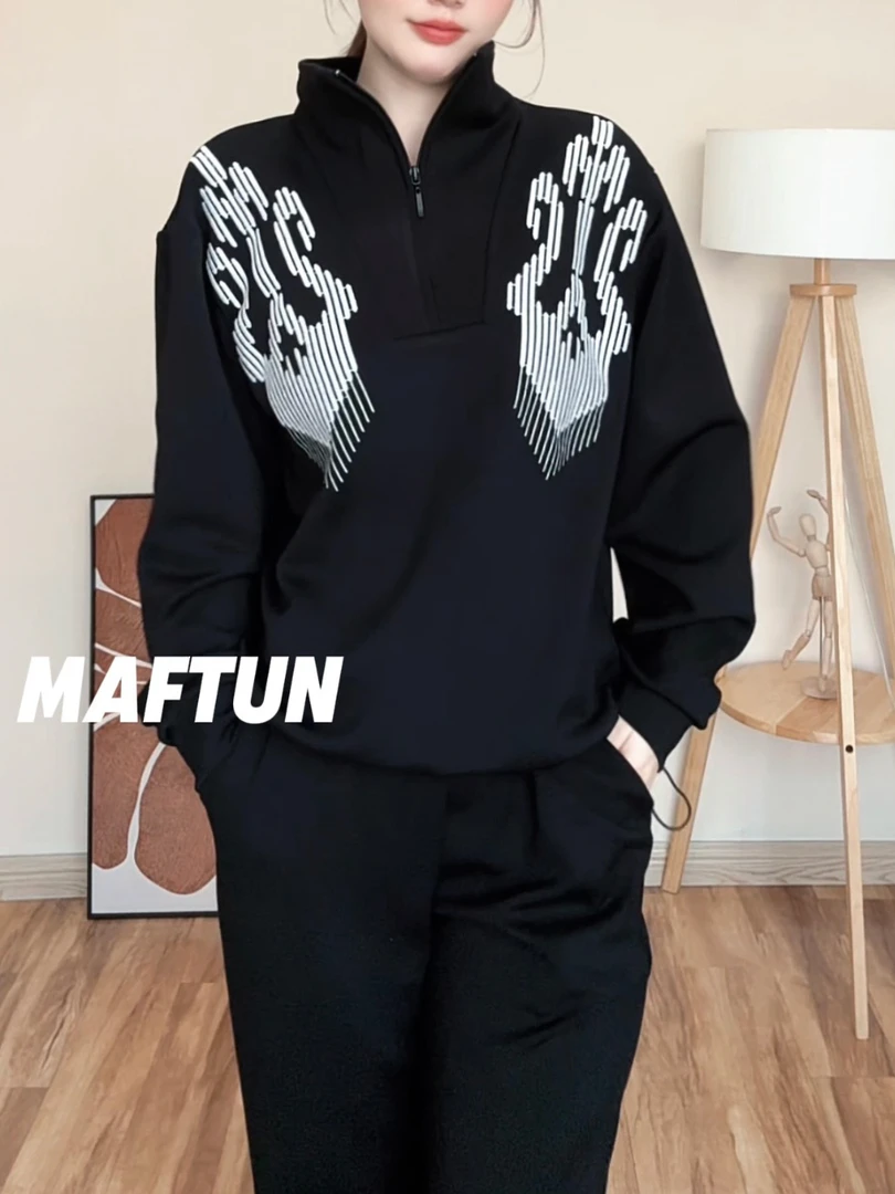 Maftun民族风重工刺绣立领时尚显瘦休闲运动套装洋气卫衣秋冬宽松