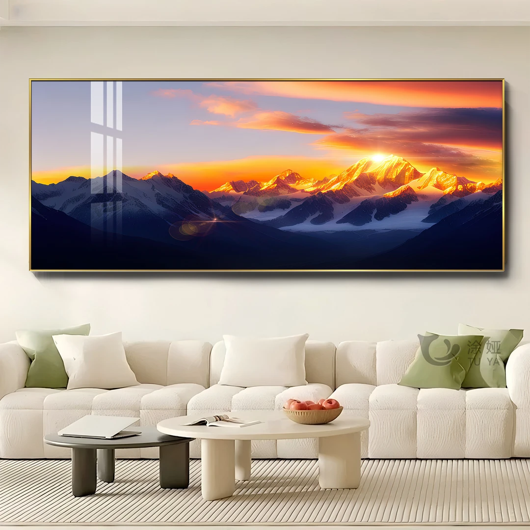 简约轻奢风日照金山客厅沙发背景墙挂画客厅装饰画立体晶瓷装饰画