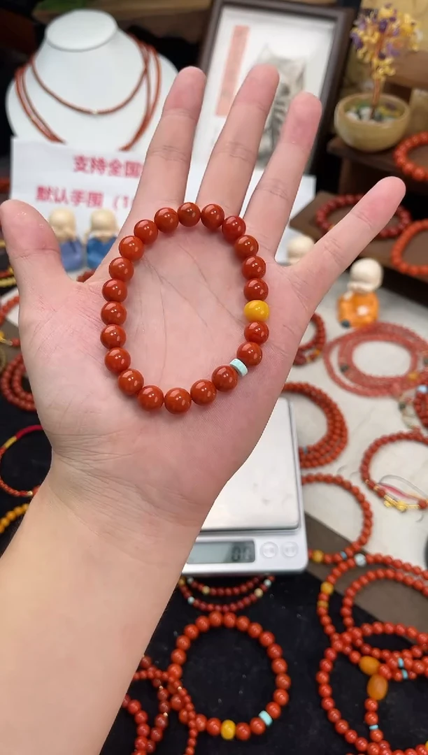 未镶嵌手串南红玛瑙南红单圈蜜蜡手串QF-A441（多样性发一）