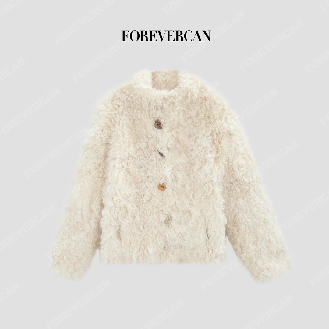 FOREVERCAN“帕尔巴特”慕斯卷羊皮毛一体皮草外套 FC57603