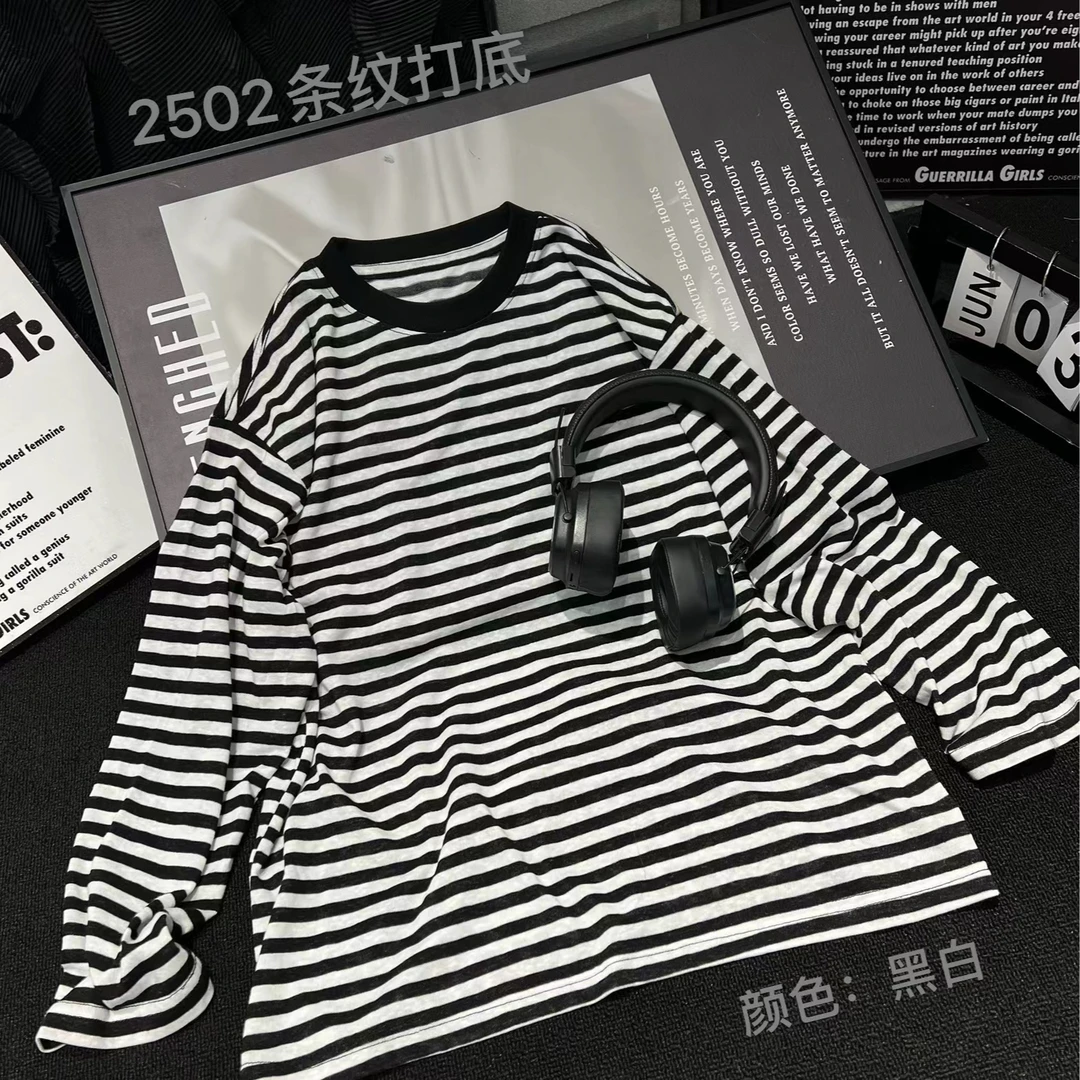 【HK潮牌条纹卫衣】中大童春夏款2025新款儿童宽松网红条纹上衣2502