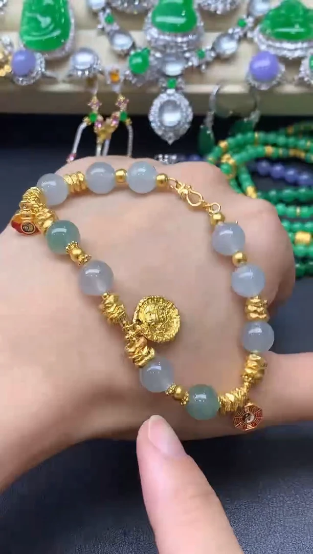 足金镶嵌手链翡翠370-中国好珍宝