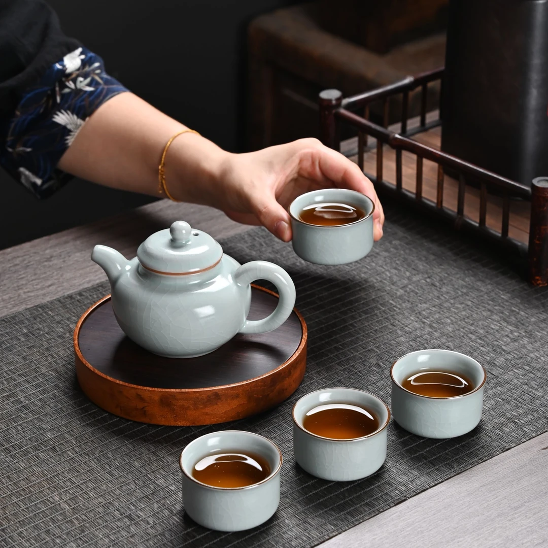 新式汝窑仿古1壶4杯陶瓷家用茶壶-T6