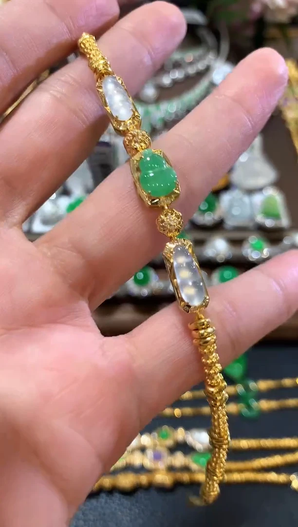 足金镶嵌手链翡翠m32