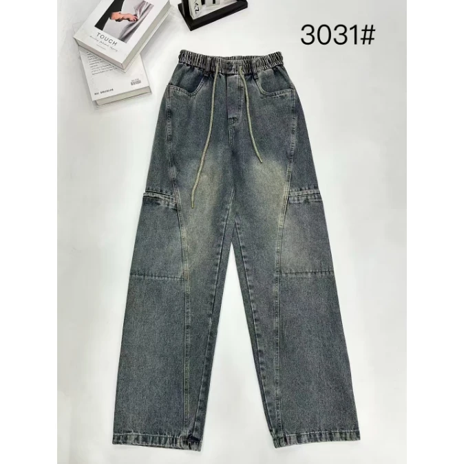 春秋宽松直筒裤潮流时尚显瘦休闲百搭复古水洗牛仔裤T3031