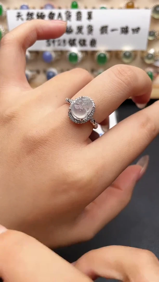 银S925镶嵌戒指翡翠一物一证一礼盒