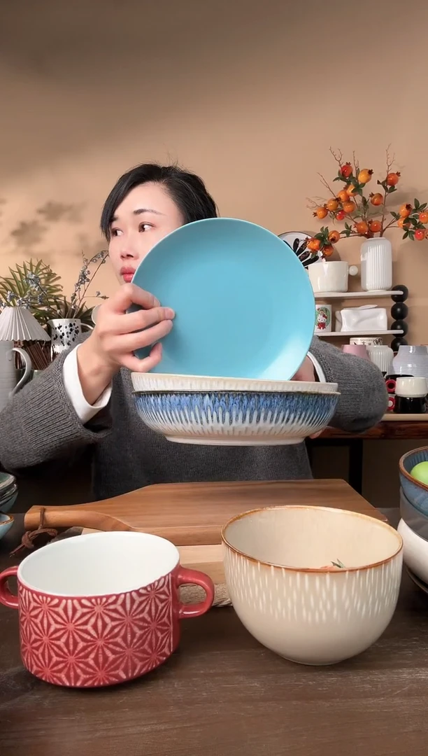 【闪购商品】瓷片8.3英寸窑变浮雕深盘二只微瑕