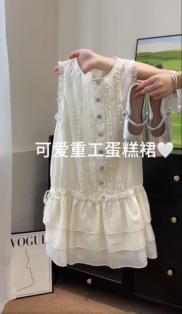 女装2025夏季新款小众蕾丝气质荷叶花边连衣裙温柔法式甜美短裙