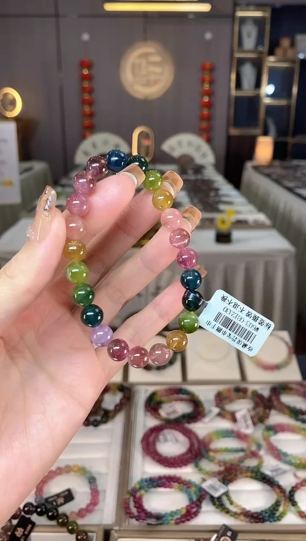 未镶嵌老矿碧玺色标彩虹单圈手串8mm+碧玺dan多样性发货一条