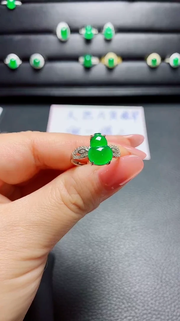 银S925镶嵌戒指翡翠 天然翡翠A货s925银镶