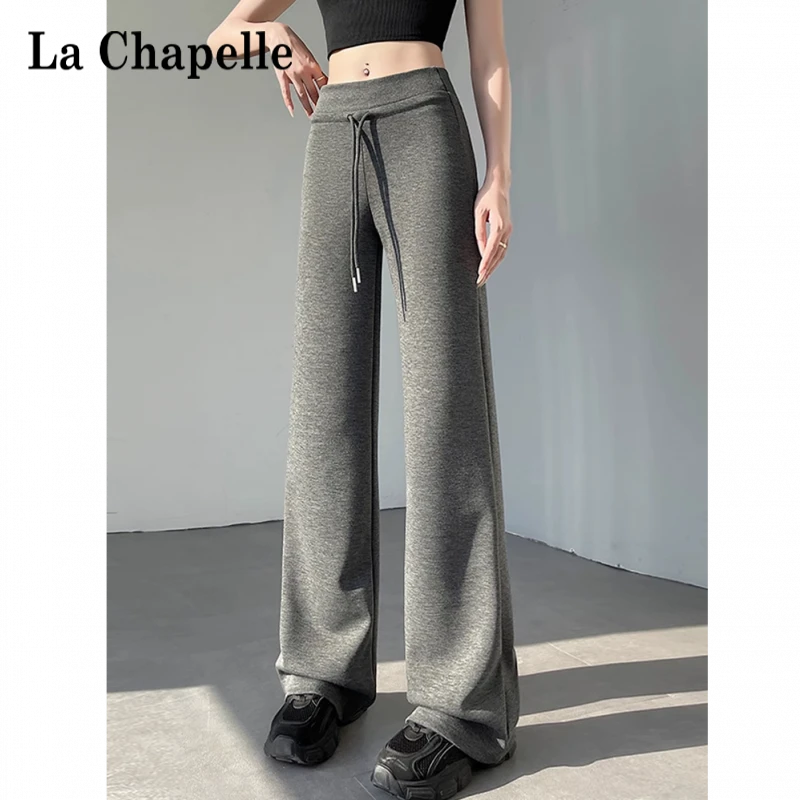 拉夏贝尔美式辣妹休闲直筒卫裤女宽松慵懒百搭高腰拖地运动阔腿裤
